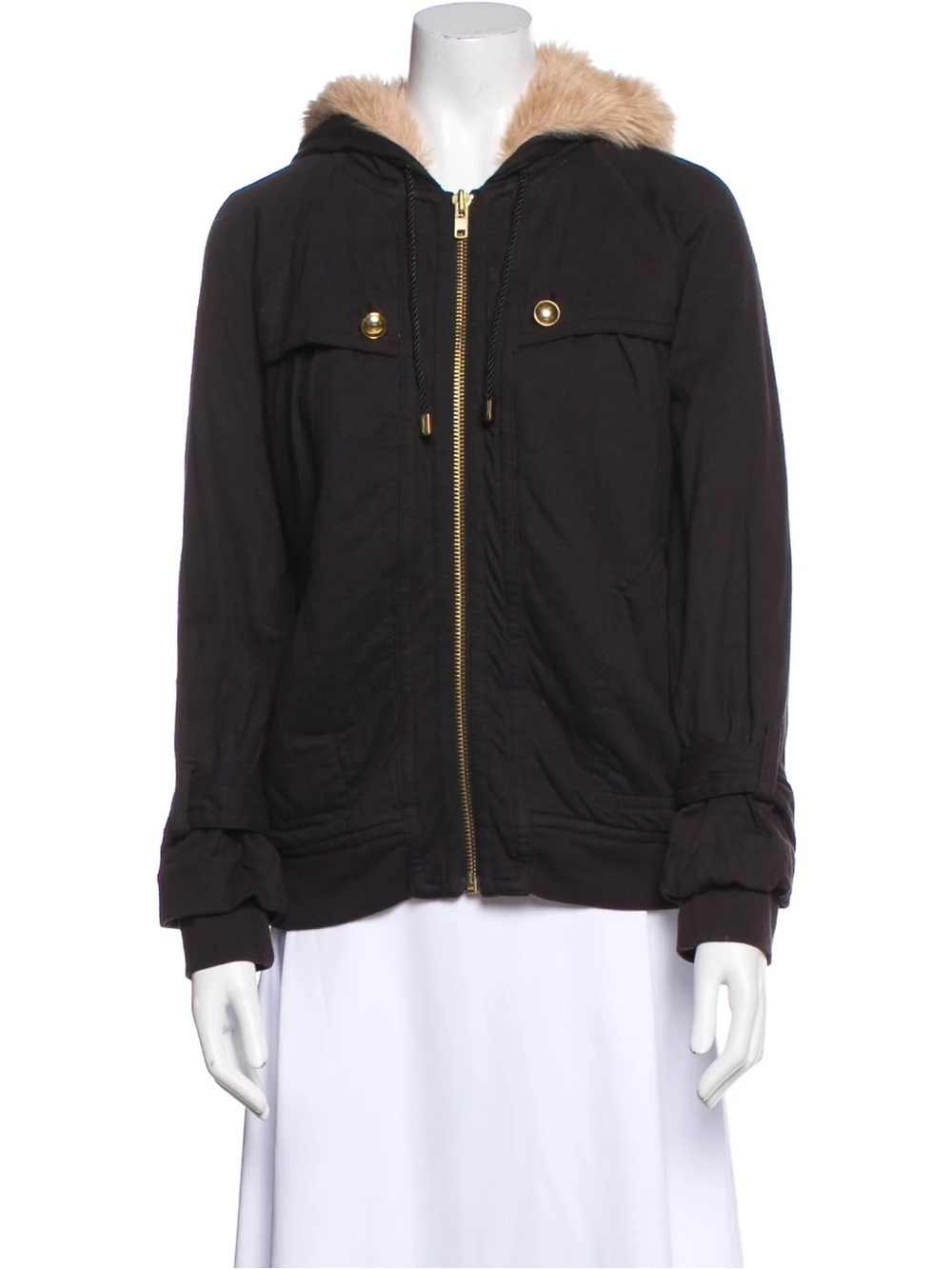 Marc Jacobs Faux Fur Hooded Black Jacket - Women, size lg.